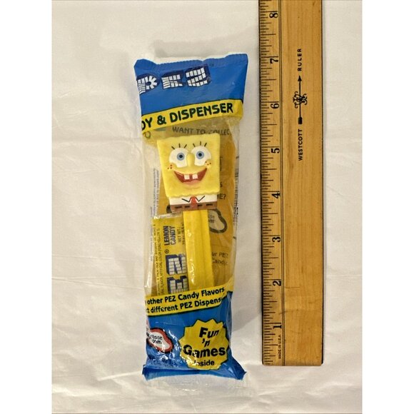 Spongebob SquarePants PEZ Candy & Dispenser Yellow Stem 2004 Vintage NEW SEALED - Picture 3 of 3